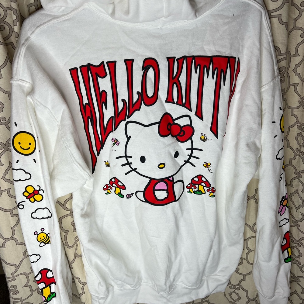 Hello Kitty Hoodie Sz L LARGE Mushrooms Bees Butterfly Snail Womens Men Unisex